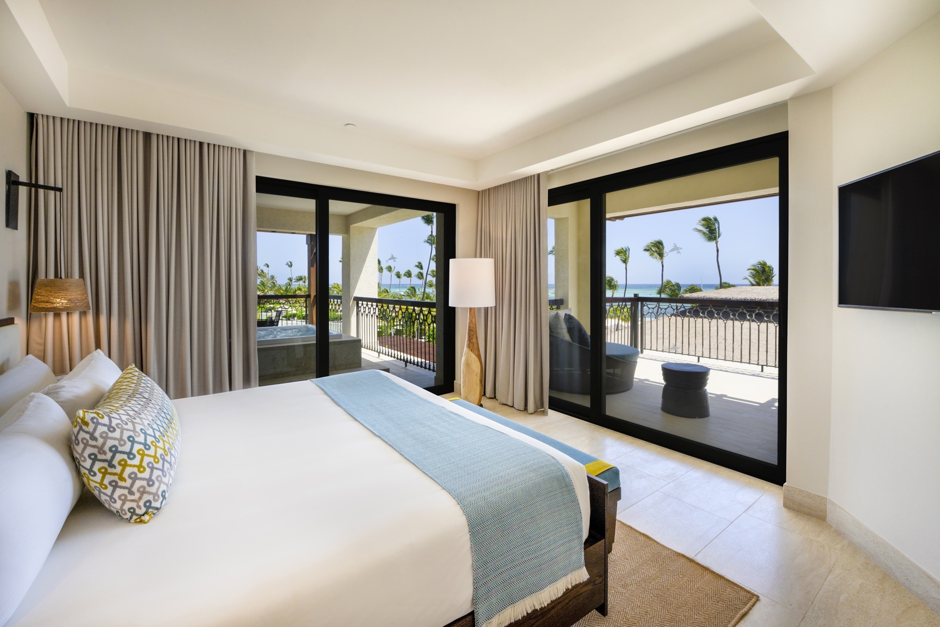bed unique corner suite ocean view one bedroom lopesan costa bavaro resort, spa & casino
